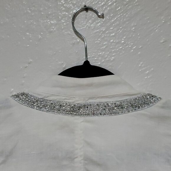 Chico's 100% Linen White Jacket Wiih Silver Beading and Sequins - Picture 9 of 16